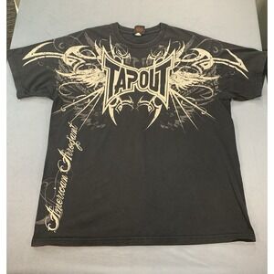 Y2K Tapout Mens Graphic T Shirt American Fighter MMA Black Short Sleeve Size XL